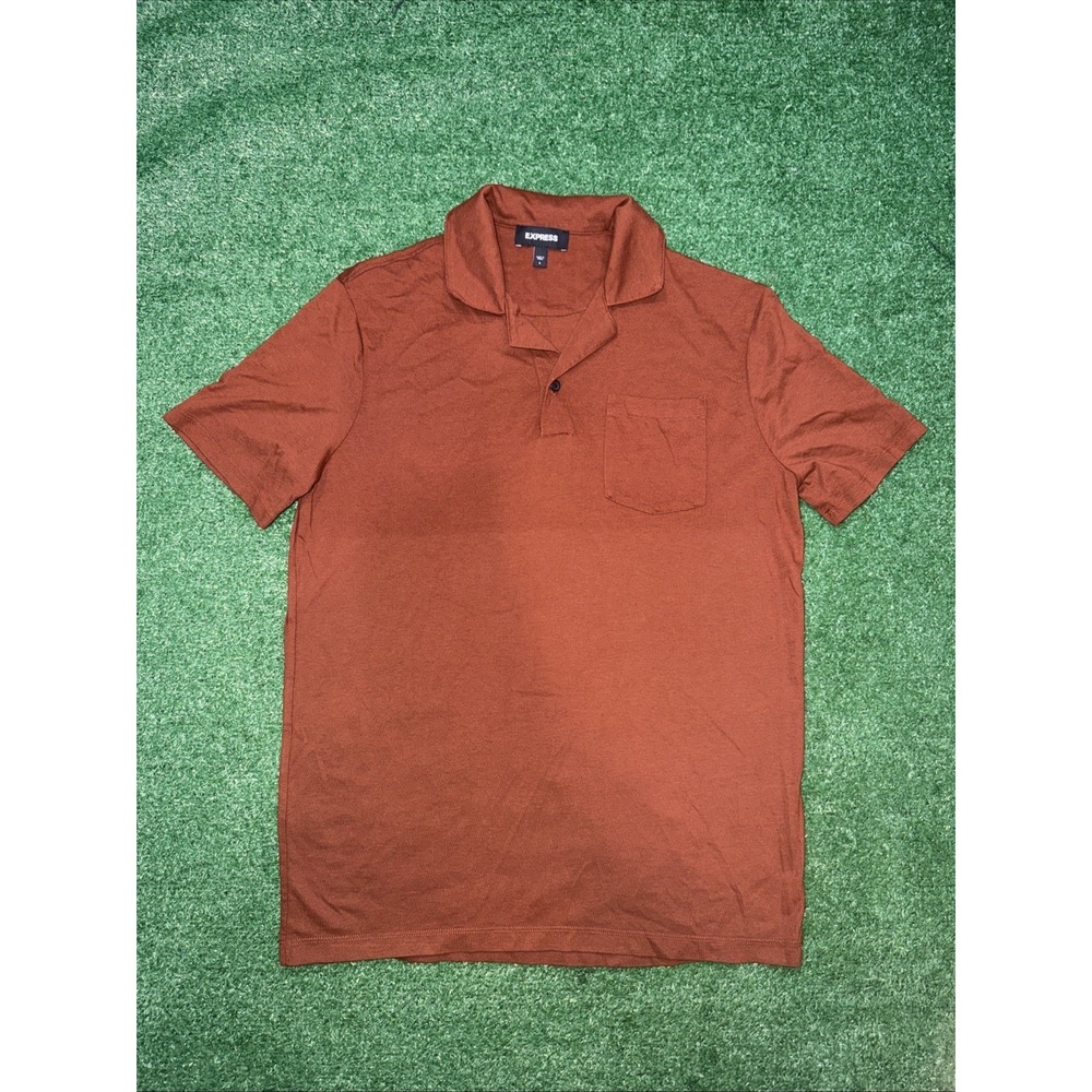 Express‎ Men's Rust Camp Collar Polo Size S Short Sleeve Shirt
